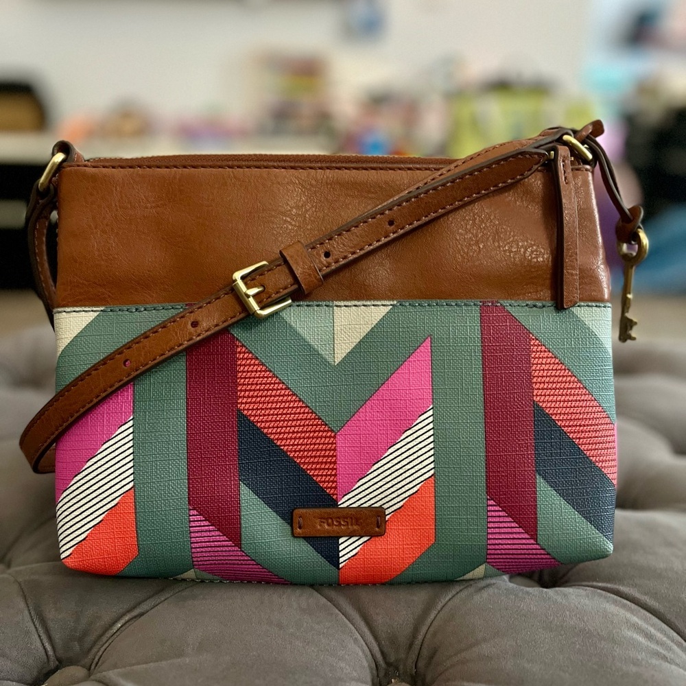 Fossil Fiona Chevron Crossbody Bag in Brown and Multicolor